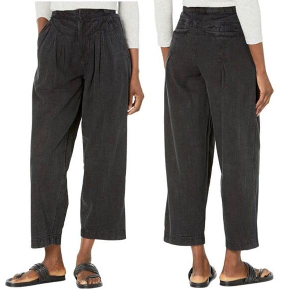 Free People Black Jeans High-Rise Wide-Leg Smocked Relaxed Size 4 - Picture 1 of 5